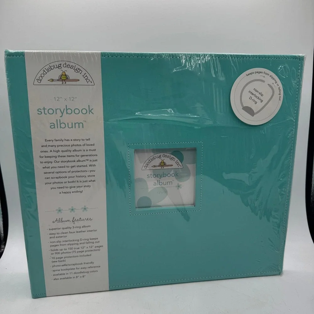 Doodlebug Design Storybook Album 12x12 Faux Leather Scrapbook Swimming Pool Blue